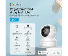 EZVIZ vidaus apsaugos IP kamera, 1080p, Wi-Fi, su naktiniu matymu, C6N 2 MP Baltas 2PK