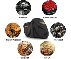 Favoto vandeniui atsparus motociklo uždangalas, 245 cm ilgis, UV apsauga, juodas-sidabrinis, Motorcycle-Cover-XXL