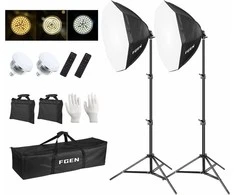 FGen 70 cm aštuonkampių softbox LED studijinio apšvietimo rinkinys, 120 W, su reguliuojamais stovais