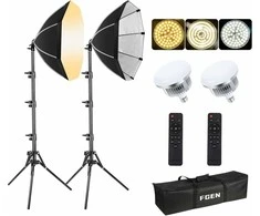 FGen LED studijos apšvietimo rinkinys su dviem 50 cm aštuonkampiais softbox ir 2 x 85 W lempomis, LED4000