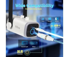 FIFINE dinaminis mikrofonas USB/XLR su RGB apšvietimu, baltas, MI34