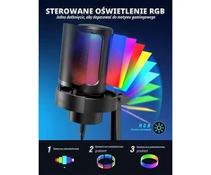 FIFINE MI1 stalinis kondensatorinis USB mikrofonas su RGB apšvietimu ir apsauginiu filtru