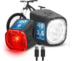 Fischer dviračio žibintų rinkinys Square, 40/20 lx, priekinis ir galinis šviestuvas, IP44, įkraunamas USB