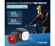 Fischer dviračio žibintų rinkinys Square, 40/20 lx, priekinis ir galinis šviestuvas, IP44, įkraunamas USB