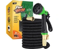 Flexi Hose elastinga laistymo žarna, 23 m, 8 funkcijų purkštuvas, žalvarinės jungtys, juoda