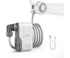 FLEXTAILGEAR nešiojamas kempingo dušas su akumuliatoriumi, USB-C, 2 srauto režimai, 2,2 m žarna, OS02