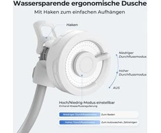 FLEXTAILGEAR nešiojamas kempingo dušas su akumuliatoriumi, USB-C, 2 srauto režimai, 2,2 m žarna, OS02