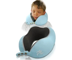 FLOWZOOM kelioninė kaklo pagalvė vaikams, memory foam, skalbiama užvalkale, dydis M, mėlyna