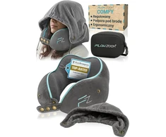 FLOWZOOM kelioninė pagalvė su memory putų užpildu, reguliuojamu gobtuvu ir nuimamu užvalkalu, COMFY Hood L - GY1