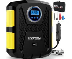 FORTEM automobilinis oro kompresorius 12 V 120 W su LED žibintu FRTM-DAC-Geltonas