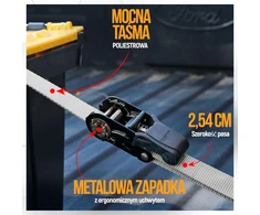 FORTEM transportavimo diržų rinkinys, 4 vnt, su griebtukais, 1043 kg, ilgis 4,57 m, S formos kabliai