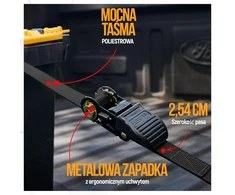 Fortem tvirtinimo diržų rinkinys su spragtuku, 748 kg apkrova, 460 cm ilgis, 4 vnt, metaliniais kabliais