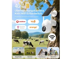 FOSSENXE 4G lauko apsaugos kamera su saulės baterija, 2K 4 MP PTZ, SIM kortelė, 64 GB atmintis, IP66, PIR judesio jutiklis, F15