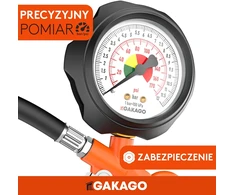 Gakago padangų pripūtimo manometras su 45 cm žarna, 0–12 bar, GK-RF