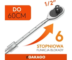 Gakago teleskopinis 1/2 col. reketinis raktas iki 60 cm, 72 dantų, 615 Nm Teleskop Knarre_450-600