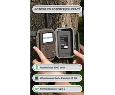GardePro miško kamera su Wi-Fi, 64 MP, 1296P vaizdu, 8000 mAh, E8PMB