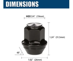 GAsupply ratų veržlės M12 x 1.5 x 31,5 mm, kūginės, 20 vnt., 303B20BK