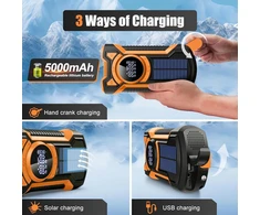 Gemmac avarinis radijas su rankiniu generatoriumi, Bluetooth, 5000 mAh, IPX5 EM03