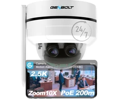 GENBOLT IP stebėjimo kamera su 2.5K raiška, PTZ, 10x optinis priartinimas, PoE, Wi-Fi, IK10, modelis GB220K