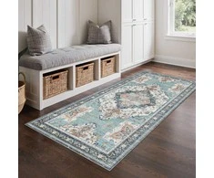 GENIMO kilimas boho stiliaus, plono pynimo, 80 × 150 cm, poliesterio, neslystantis, šviesiai mėlynas