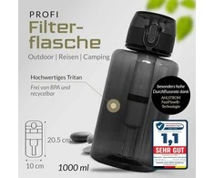 Gertuvė BERGKVIST vandens butelis su AHLSTROM filtru, 1 l talpos, iš tritano, skirtas naudoti lauke