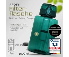 Gertuvė BERGKVIST vandens butelis su AHLSTROM filtru, 1 l talpa, greito srauto technologija, permatomas