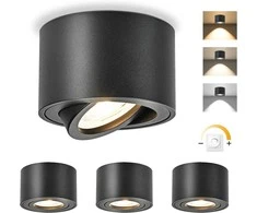 GeyouLux LED lubinė šviestuvų rinkinys, 5 W, apvalūs, 3 spalvų temperatūros, juodi, 4 vnt.