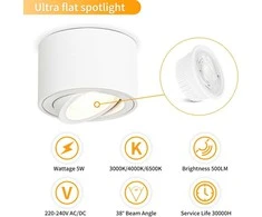 GeyouLux LED lubinis taškinis šviestuvas, 5 W, 500 lm, reguliuojamas 30°, Ø 80 × 50 mm, baltas