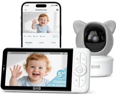 GHB elektroninė auklė su 2K PTZ kamera, 5 colių monitoriumi ir Wi-Fi, BABY6T
