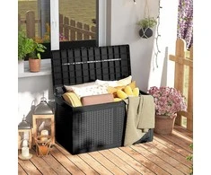 GIANTEX sodo dėžė 380 l, vandeniui atspari, su ratukais ir dangčiu, 111 × 56 × 61 cm, juoda