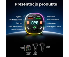 GlasFlength automobilinis Bluetooth FM siųstuvas su laisvų rankų įranga, USB-C PD 20 W