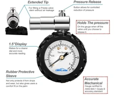 GODESON dviračio padangų slėgio matuoklis Presta vožtuvams 0–30 psi GD005B-30