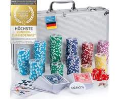 GOODS+GADGETS pokerio rinkinys su aliuminio lagaminu, 300 žetonų, kortos, kauliukai, sidabrinis
