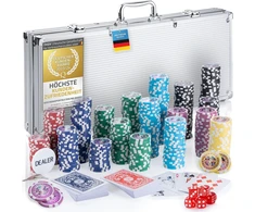 GOODS+GADGETS pokerio rinkinys su aliuminio lagaminu, 500 žetonų, kortos, kauliukai, sidabrinis