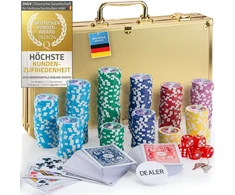 GOODS+GADGETS profesionalus pokerio žetonų rinkinys su aliuminio lagaminu, 300 žetonų, auksinis
