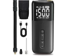 GPUTEK elektrinė dviračio pompa HT10 su skaitmeniniu manometru, 150 PSI, akumuliatorinė, Presta ir Schrader vožtuvams