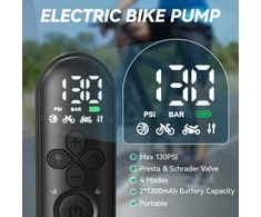 GPUTEK elektrinė dviračių pompa su manometru, 130 PSI, automatinis išsijungimas, LED šviesa, Presta ir Schrader vožtuvams, T05