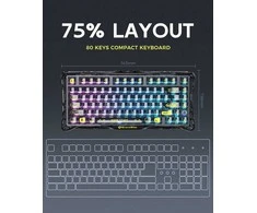 GravaStar Mercury K1 Lite belaidė 75% RGB mechaninė klaviatūra, juoda permatoma