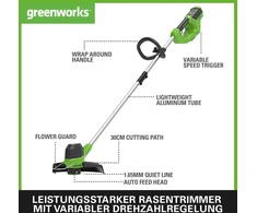 Greenworks akumuliatorinė žoliapjovė 40 V, 30 cm, su 2 Ah akumuliatoriumi 2101507UA