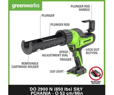 Greenworks akumuliatorinis silikono pistoletas 24 V, 2900 N, 6 greičių, 3501707