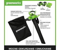 Greenworks lapų pūstuvas-siurblys 40 V su smulkinimo funkcija ir 2 x 2 Ah akumuliatoriais GD40BVK2X