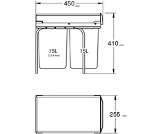 Grohe atliekų rūšiavimo sistema, 2 x 15 l talpa, pilka, polikarbonatas