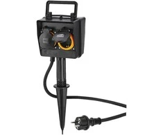 Hama lauko elektros lizdas su 2 kištukais, laikmačiu ir įžeminimo kuolu, IP44, 3680 W, 00223305