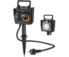 Hama lauko elektros lizdas su 2 kištukais, laikmačiu ir įžeminimo kuolu, IP44, 3680 W, 00223305
