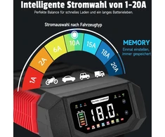 HAUSPROFI išmanusis akumuliatorių įkroviklis 12 V/24 V, 1–20 A, LiFePO4/AGM, B0FVDP4JTR