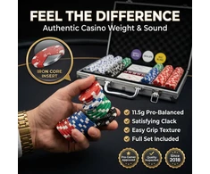 HEITOK pokerio rinkinys 500 sunumeruotų 11.5 g žetonų su metaliniu branduoliu ir aliuminio lagaminu XY-6511