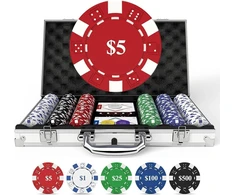 HEITOK pokerio rinkinys aliuminio dėkle, 300 kompozitinių žetonų su nominalais, Texas Holdem, XY-6311