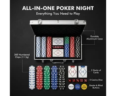 HEITOK pokerio rinkinys aliuminio dėkle, 300 kompozitinių žetonų su nominalais, Texas Holdem, XY-6311