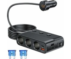 Hoembpn automobilinis 12/24 V šakotuvas 3x lizdai + 4x USB PD QC3.0, 127 W