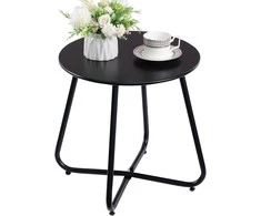 HollyHOME apvalus metalinis lauko pagalbinis staliukas, juodas, 40 × 45 cm, EURST-BK